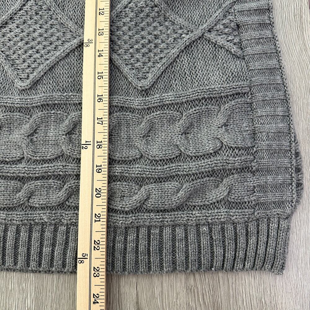 Chico's Gray Cable Knit Poncho Sweater OS Acrylic Mock Neck Textured Pullover - Picture 12 of 14